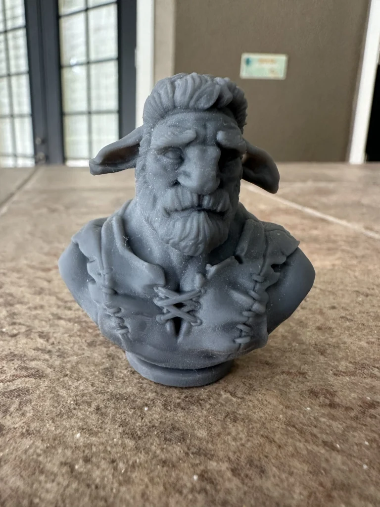 Fir Bolg resin bust with a long beard and large ears, front view