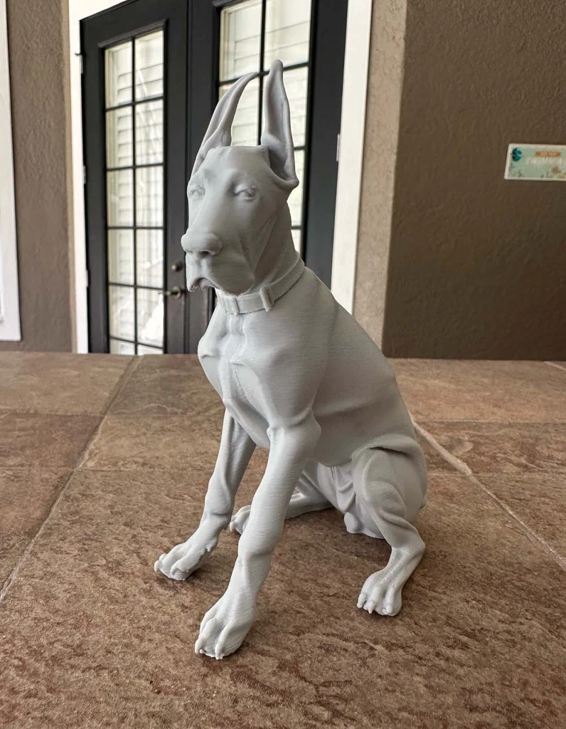 Custom 3D-printed sculpture of a Great Dane, made from a photo
